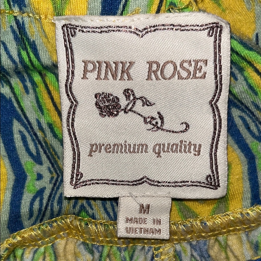 Vintage Pink Rose Vibrant Yellow and Green Maxi Dress - Picture 2 of 15